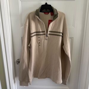 IZOD cream & green stripe half-zip sweater - size M